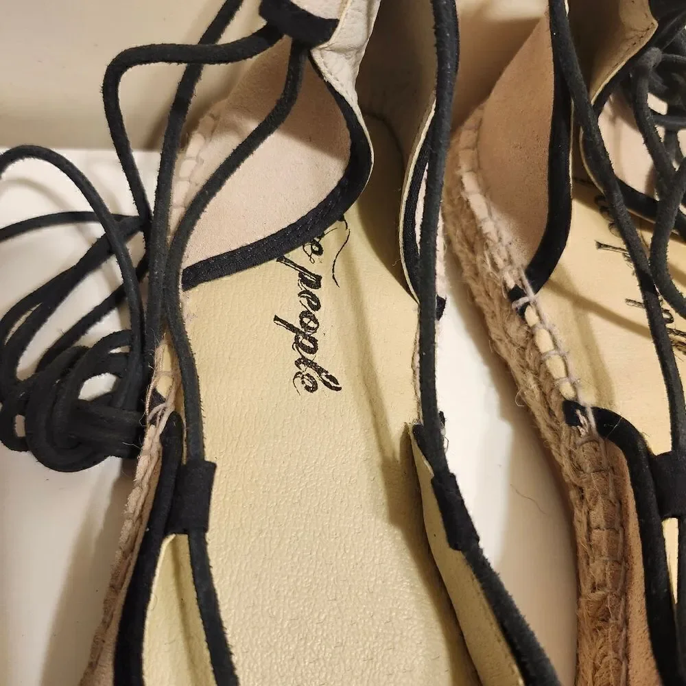 NWT Free People Tan Ultra-Soft Suede Lace-Up Flat Espadrilles Sz. 9/40 Ret $185